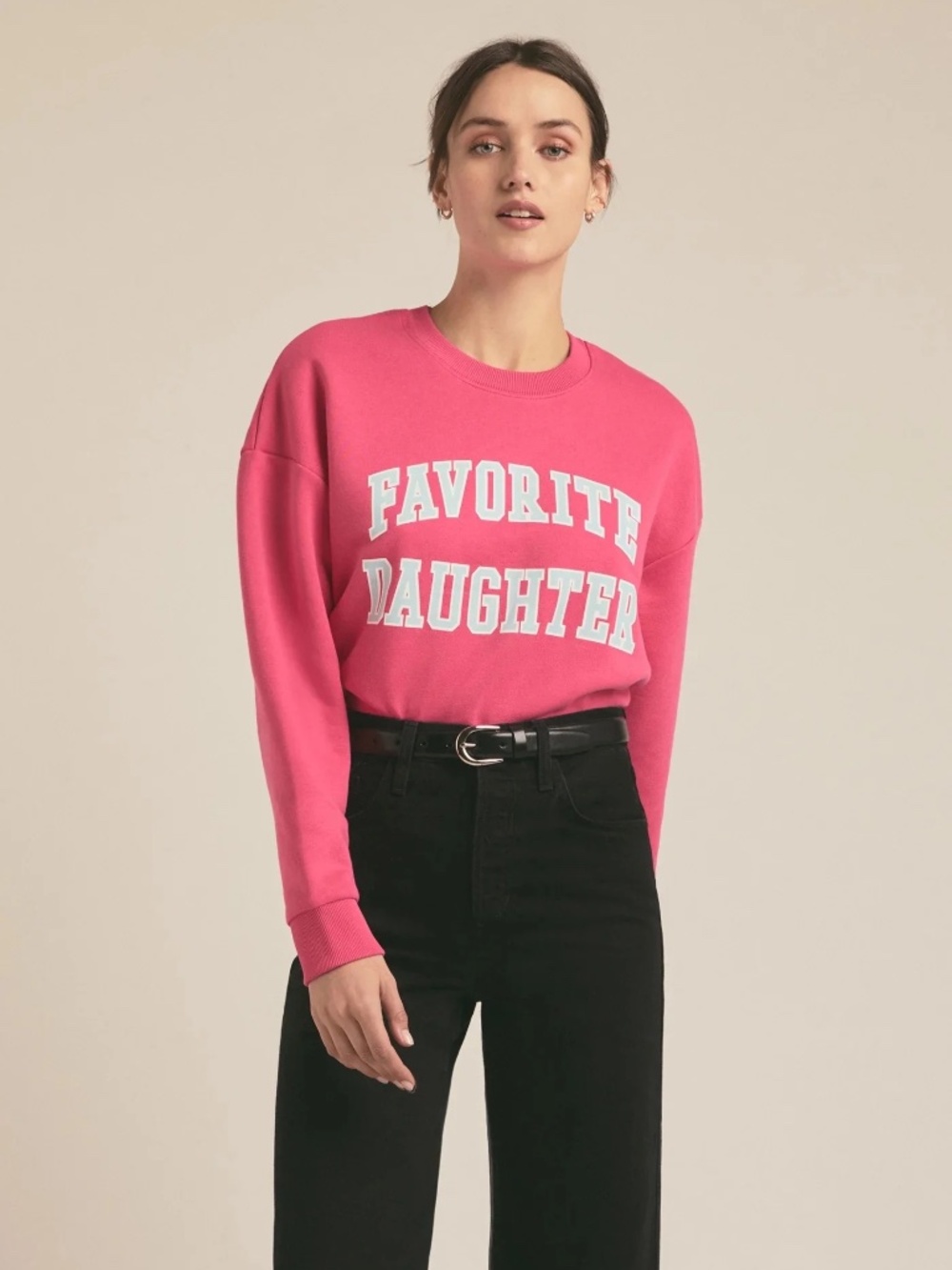 Favorite Daughter Hot Pink Crewneck Collegiate Sweatshirt - Size L